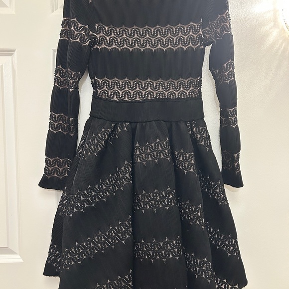 Maje Dresses & Skirts - Maje Black Long-Sleeve Fit-and-Flare Dress with Metallic Stitching